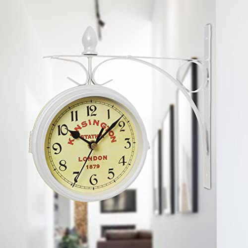 Lafande Double Sided Wall Clock | Wrought Iron Antique-Look Brown Round Wall Hanging Clock,Home Decorate, Mounted Clock For Indoor & Outdoor Garden #TOP1