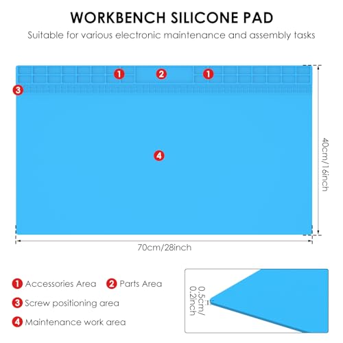 Lötmatte Extra Groß 70x40cm Silikon Lötmatte Antistatische Reparatur Matte Hitzebeständige 500℃ Magnetmatte Soldering Matte für Elektronik, Telefon, Laptop, Reparatur