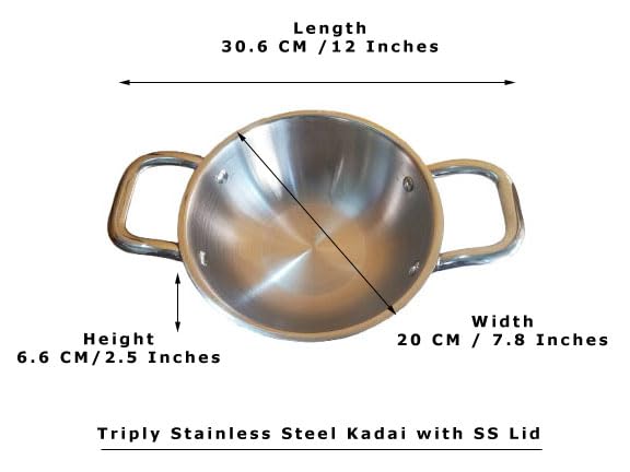 Kadai de acero inoxidable Triply con tapa, tamaño 18 miniatura 2