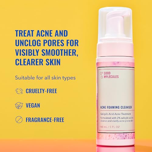 Good Molecules Acne Foaming Cleanser - 2% Salicylic Acid Foam Cleanser - Gentle Acne Face Wash with Alcohol Free Witch Hazel and Aloe - Skin Care for Face 5oz