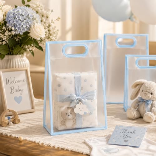 Image of SATYAM KRAFT 6 Pcs Translucent Multipurpose Reusable Gift Bags | Gift for Her /Him, Wedding Return Gifts Baby Shower Anniversary Birthday Hamper Shopping, Party Favors (Blue - Small)