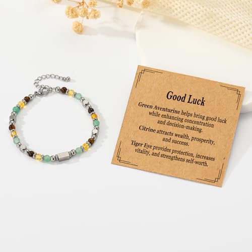Image of Natural Healing Crystal Bracelet for Women, Triple Protection Anxiety Relief New Beginnings Good Luck Empath Protection Jewelry Gift for Friends Daughter Mom 6.5+1.8 Inches