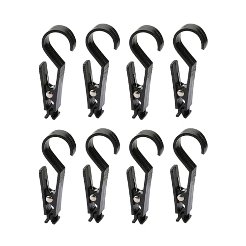 Tabanzhe 8 PCS Multifunctional Outdoor Camping Clip Hook,Tent Canopy Clip Equipment Accessories,Exhibition Tower Samples Curtain Fabric,Light Hook Clothespin(Black)