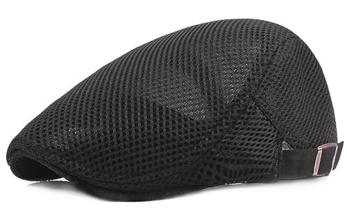 DIYDECAL Mens Breathable Mesh Summer Hat Adjustable Newsboy Beret Ivy Cap Cabbie Flat Cap Black
