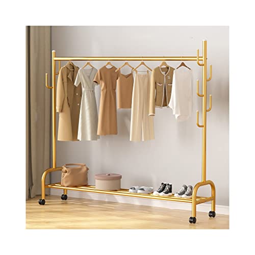 Perchero metálico Dorado con Ruedas - Perchero Independiente Abierto para Abrigos, Vestidos y Accesorios - Solución de Almacenamiento Elegante y Duradera