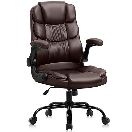 Yamasoro Executive Office Chair,Ergonomic Chair With Lumbar Support,Comfortable Computer Desk Chairs Flip Up Arms And Wheels Swivel Task Chair, Brown #TOP17