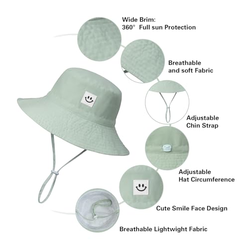 Image of MaxNova Baby Sun Hat Smile Face UPF 50+ Toddler Bucket Hat for Boys Girls 0-7 Years