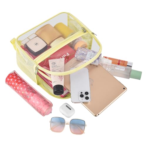 Image of Busiuw Clear Backpack for Stadium Events 12x12x6 Mini Small Sports Fan Backpacks with Front Pocket for Concert Sport Events Work Travel(Yolk yellow)
