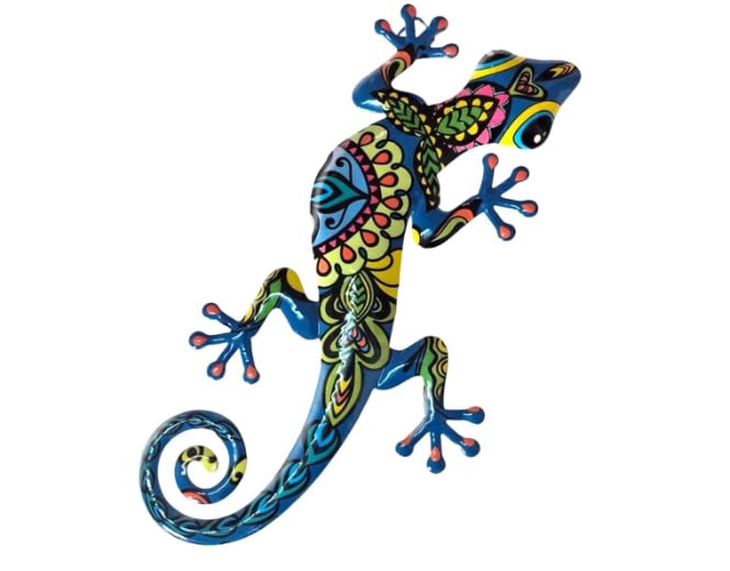 SIGNES GRIMALT Décoration Murale Lézard en Métal Multicolore – Lézard Design Coloré Art Ethnique – Sculpture Murale Originale – 31 cm