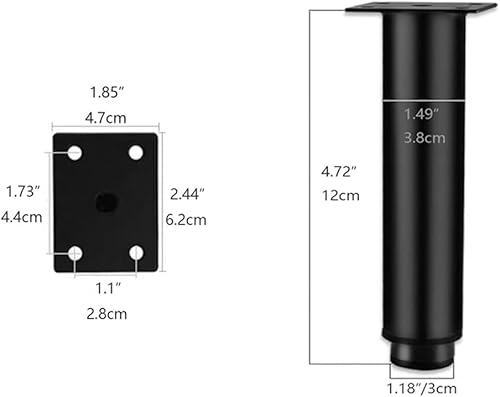 Miniatura 3 de Patas de metal de 5 pulgadas para muebles, patas ajustables, patas de metal negro, adecuadas para sofás, armarios, camas, paquete de 2