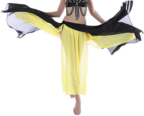 Seawhisper Chiffon Side-Slit Maxi Skirt Long Dance Dress Black and Yellow 4 6 8 10 12