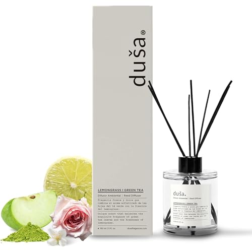 Duša - Difusor y varillas con aroma a hierba de limón – Eleva el espacio con 5 onzas líquidas de fragancia premium, elegante difusor de aroma y ambientador para el hogar y la oficina, ideal para