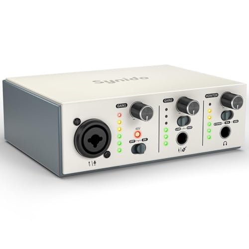 Synido Solo USB C Audio Interface for Recording Music, Streaming, Podcasting with XLR, Line Input, 24bit/48kHz, 48V Phantom Power, 2-channel, Silver