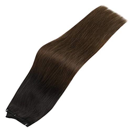 YoungSee Clip in Hair Extensions Ombre Natural Black Fading to Dark Brown One Piece 3/4 Full Head Human Hair Extensions Clip in Ombre 70g 18inch