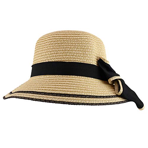 Trendy Apparel Shop Youth Girl's Bow Trim Paper Braid Cloche Sun Hat3
