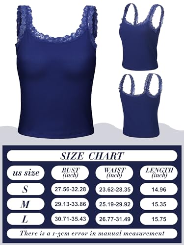 Image of Hicarer 6 Pieces Lace Camisole Tank Tops Lace Trim Camisole Straps Womens Cami Undershirt Ribbed Tank Tops for Women