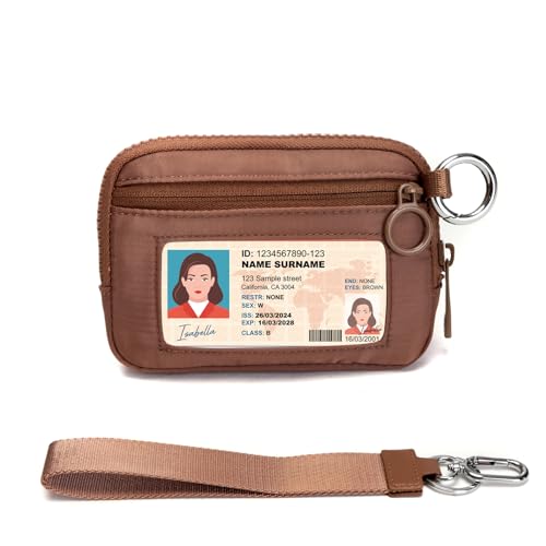 Image of Keychain Wallet Mini Zip Around Wristlet Wallets for Women Detachable Wristlet Portable Coin Purse Small Wallets Brown