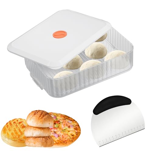 KATIMI Boite a Pizza Blanche avec Acier Inoxydable Coupe Pate, 31 × 23 × 8.7cm Bac a Paton Pizza, Boîte Alimentaire Plastique avec Couvercle...