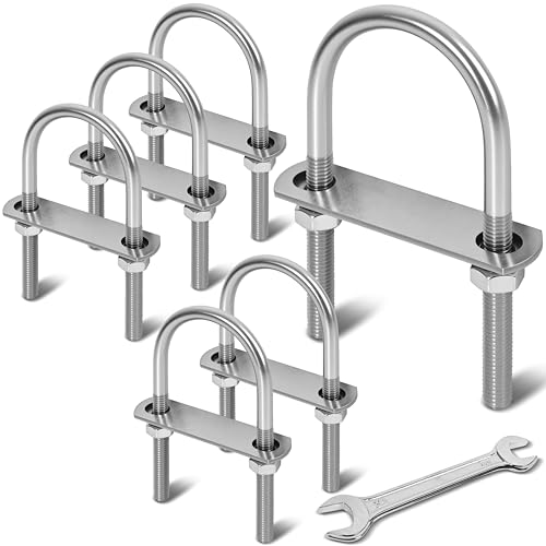 Image of 6 Sets M10 U Bolts 2-1 /2 Inch Wide, 3 /8 inch x 2-1 /2 inchW x 5 inch L | 304 Stainless Steel U Bolt Heavy Duty for boat trailer with Nuts, Bolt Plate and Washers,u bolts 2.5 inch wide,Metric bolts