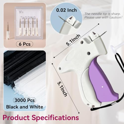 Image of AISOSO Handheld Tagging Gun for Clothes, with 3000 Fasteners, White | Includes 0.5mm Needle Quick Clothing Fixer, 1500pcs Each in Black & White, for Securing Cuffs, Collars, Tags
