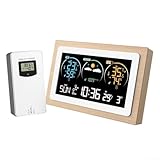 Laymotric Estación meteorológica inalámbrica, con sensor exterior, marco de madera, reloj despertador digital, interior y exterior, termómetro higrómetro, para temperatura y humedad