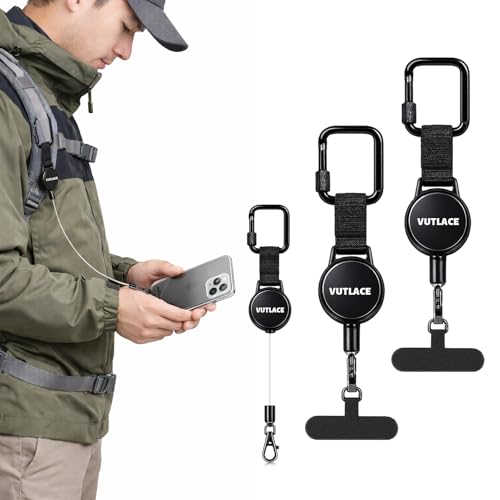 Vutlace 2-Pack Anti-Theft Phone Tether Lanyard Retractable Phone Strap Keyring Anti-Theft Retractable Mobile Phone Tether Metal 360 Tether Tab for Outdoor Hiking Climbing and Fishing