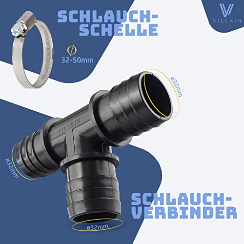 Villkin T-Hose Connector with 3 x Hose Clamps for the Pool - 32 mm - T-Piece Hose Nozzle for Pool Hoses Black - Image 4