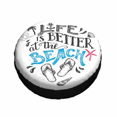 Image of Life is Better at The Beach Spare Tire Cover Flip-Flops Footwear Wheel Covers for RV Tires Camper Tire Case Protectors for Trailer Rv SUV Truck Travel Trailer 17 in