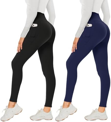 AMIYOYO 2er Pack Leggings für Damen High Waist Sporthose | Blickdicht Elastische Bauchweg Hosen für Yoga, Fitness, Outdoor, Freizeit, Sport & Alltag