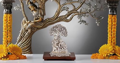 Image of Lavanaya Silver Presents: Silver Plated Radha Krishna God Idol Statue | Showpiece with Premium Gift Box - Perfect for Marriage Anniversary, Wedding, Housewarming, and Birthday Gifting
