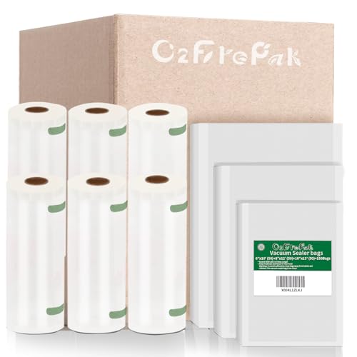 O2frepak Multi-Size 50x 6''x10'',50x 8''x12'',50 X10'' X13''and 3 Rolls11''x20',3 Rolls 8''x20' BPA Free Sous Vide Seal a Meal Commercial Grade Vacuum Seal PreCut Combo Pack Bags Rolls