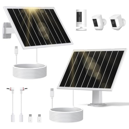 2 Pack Solar Panel for Security Camera 8W Camera Solar Panel Compatible for Wyze/Ring/Eufy Rechargeable Battery Camera with USB-C DC35135 Micro-USB Waterproof Design/360Adjustable 9.5ft Cable