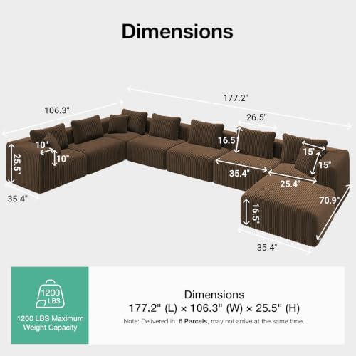 Image of Novilla 177 inch Modular Sectional Sofa, U Shape Extra Large Sectional Couch, Modern Cloud Design with SmartS Coil Support, Boneless Sectional Couch for Living Room Apartment, No Assembly Required, Brown
