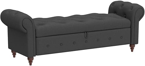 Miniatura 5 de NIOIIKIT Banco otomano de almacenamiento de 63 pulgadas, banco otomano copetudo con botón en el extremo de la cama, sofá otomano enrollado para