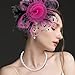 Vegolita Fascinator Hat for Women Cocktail Flower Mesh Feathers Hats for Carnival Halloween Tea Party Headwear Hats Black/Hot Pink