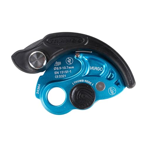 TRANGO Vergo Belay Device (Cyan, 8.9-10.7 mm Ropes) - Rock Climbing, Rappelling Protection
