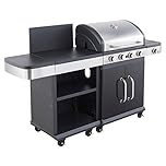 Cook'in Garden - Außenküche, modulierbar, FIDGI 4, Gasgrill, 4 Brenner mit Thermometer, Beistellmöbel, Metallstruktur, Schwarz