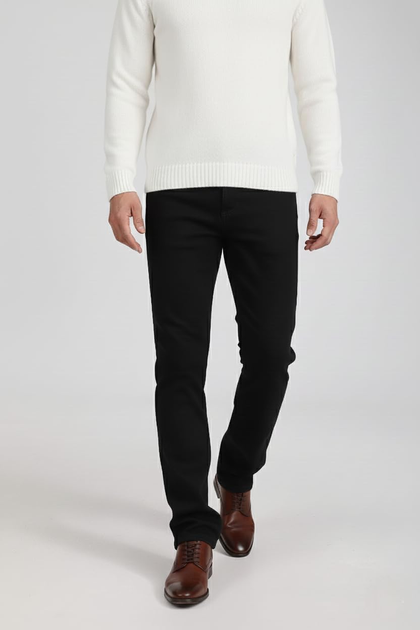 Mens Jeans Straight fit Athletic fit Jeans for Winter Mild Stretch Warm Casual Pants with Thin Fleece Lined 32 Black - Image 3