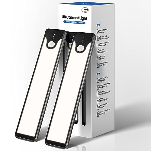 Homelist Under Cabinet Kitchen Lights,2 Pack，120 LED Motion Sensor Wardrobe Light, USB Rechargeable Wireless Sensory Night Light with Magnetic Operated Strip for Cupboard，Closet, Stairs，〔20cm〕4000K