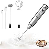 Milk Frother Handheld, USB Rechargeable Foam Maker Electric Milk Foamer Egg Beater with Double Stainless Whisks, 3 Speed Adjustable Drink Mixer Blender for Cappuccino Matcha Hot Chocolate Matcha