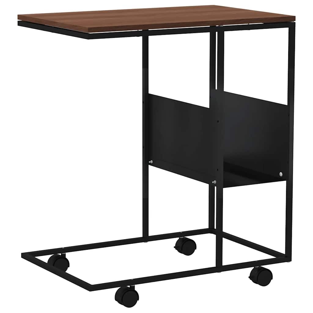 Mesa auxiliar en forma de C con ruedas negras, 55 x 36 x 63,5 cm, madera de ingeniería, estante de almacenamiento para sofá y cama