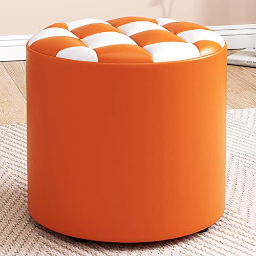Taburete otomano redondo de cuero para sala de estar y dormitorio, elegante color blanco, 31 x 28 cm, cambio de zapatos, asiento moderno, decoración del hogar, mueble versátil