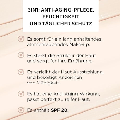 Eveline Cosmetics Wonder Match Anti-Aging Serum Make-up-Basis mit Peptiden, Squalan & Hyaluronsäure - Vegan, LSF 20