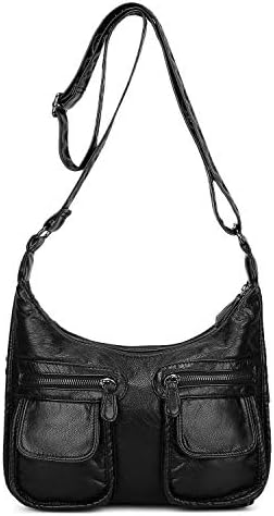 BAIGIO Womens Shoulder Bag Soft Washed Leather Cross Body Messenger Bags Single Strap Handbags for Ladies Girls