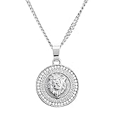metaltree98 Men's Lion Head Mini Medallion Silver Plated Pendant 20" Cuban Chain Necklace CP 282 (Si