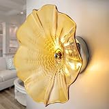 Hand Blown Glass Plate Wall Decor, Modern Unique Glass Wall Art, Lotus Leaf Plate Shape Wall Sconce with Transparent and Easy to Clean for Staircase, Living Room, Kitchen, Hallway (Yellow-1)