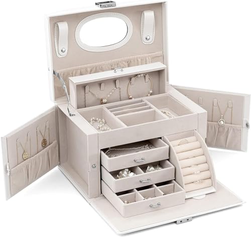 Oyydecor Jewelry Box Organizer for Women Girls, Senior PU Leather, Jewelry Storage Box with Lock Medium Jewelry Organizer Portable Travel Jewelry Case