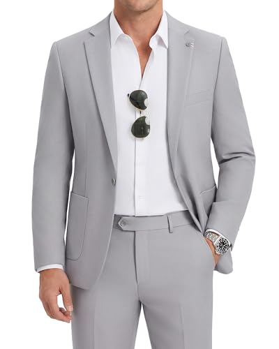 WULFUL Men's 2 Piece Slim Fit Suit Set One Button Blazer Jacket Pants Set
