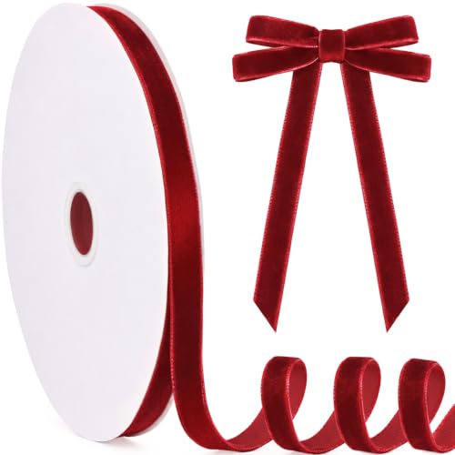 Milimot Red Velvet Ribbon for Christmas Tree, 3/8 Inch x 10 Yards