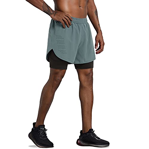 Lulucleaf Running Shorts For Men With Liner Mens 2 In 1 Workout Athletic Yoga Shorts (Arona Blue, M) #TOP1